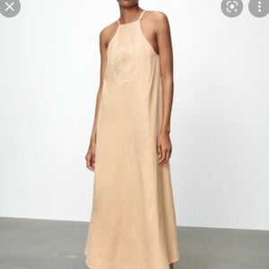 Zara Embroidered Linen Blend Tank Dress
